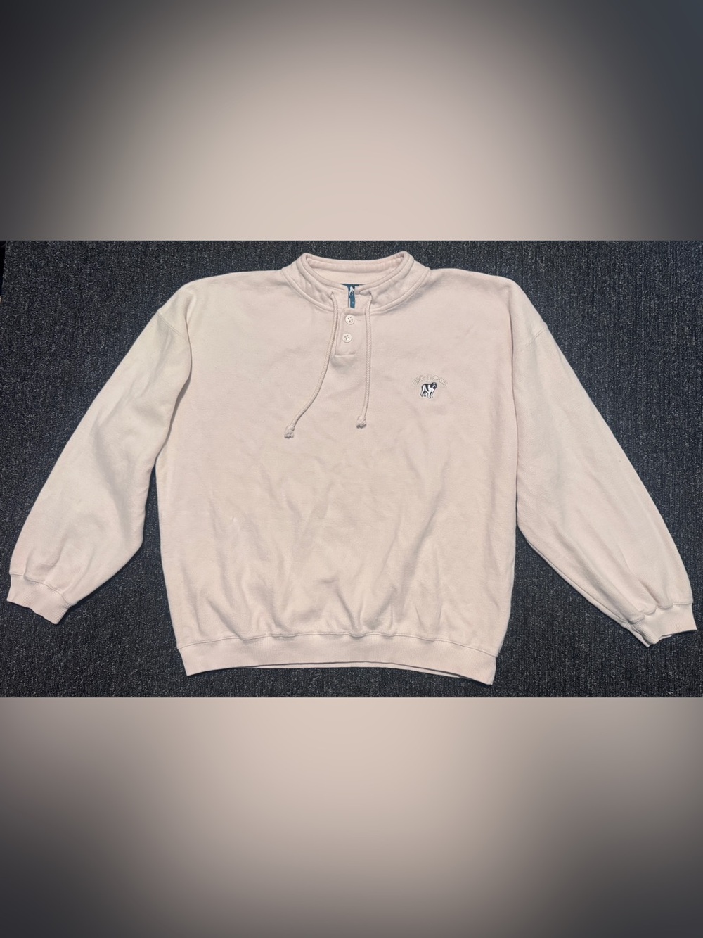 Vintage Big Dogs Henley Sweatshirt Cream 100% Cotton Large Gorpcore Pullover 80s